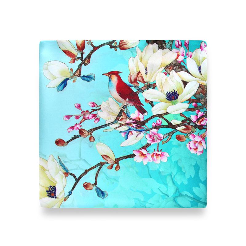 

Green flowers and birds 100% silk scarf shawl women neckerchief wrap small square scarf chinese style gifts 50cm handkerchief 52x52cm