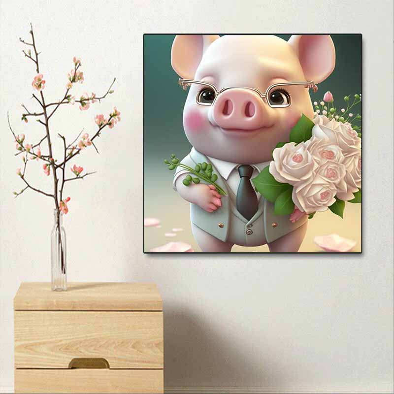 New Arrival 5D DIY Full Circle Diamond Painting "Comic Piggy" Embroidery Cross Stitch Home Decor Gift