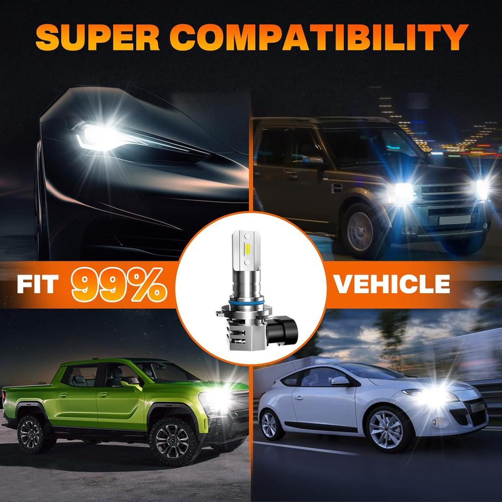 RCJ Fog Weather Light Bulbs, 9006/HB4 Bulbs 6000K Cool White With Cooling Fan, Plug-N-Play, Pack Of 2