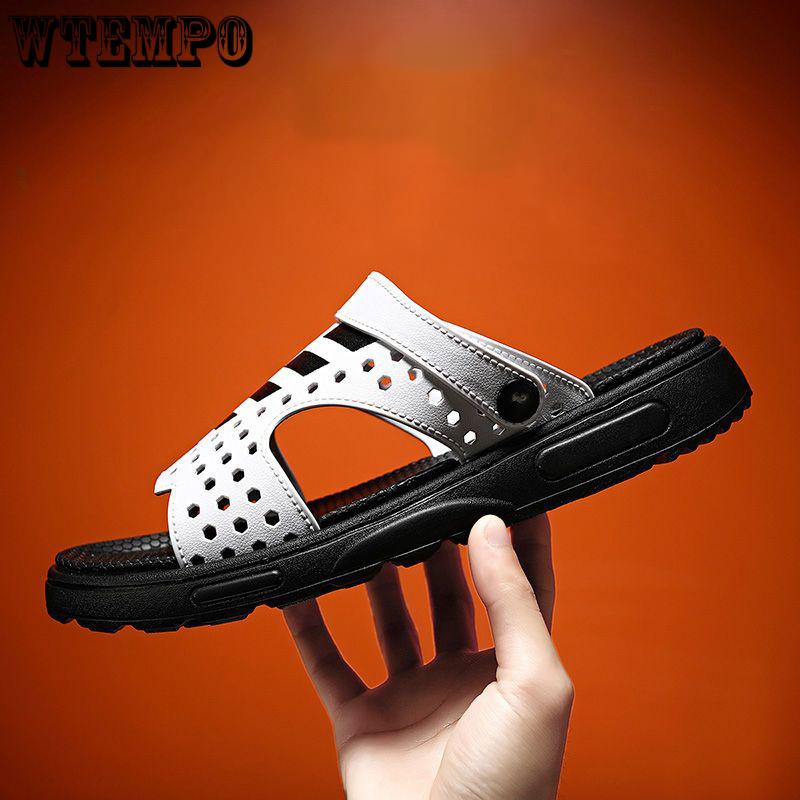 WTEMPO Mens Summer Sandals Soft Bottom Thick Bottom Slides Outdoor Hollow Beach Shoes Indoor Slipper Wearable Anti-slip Hiking Shoes