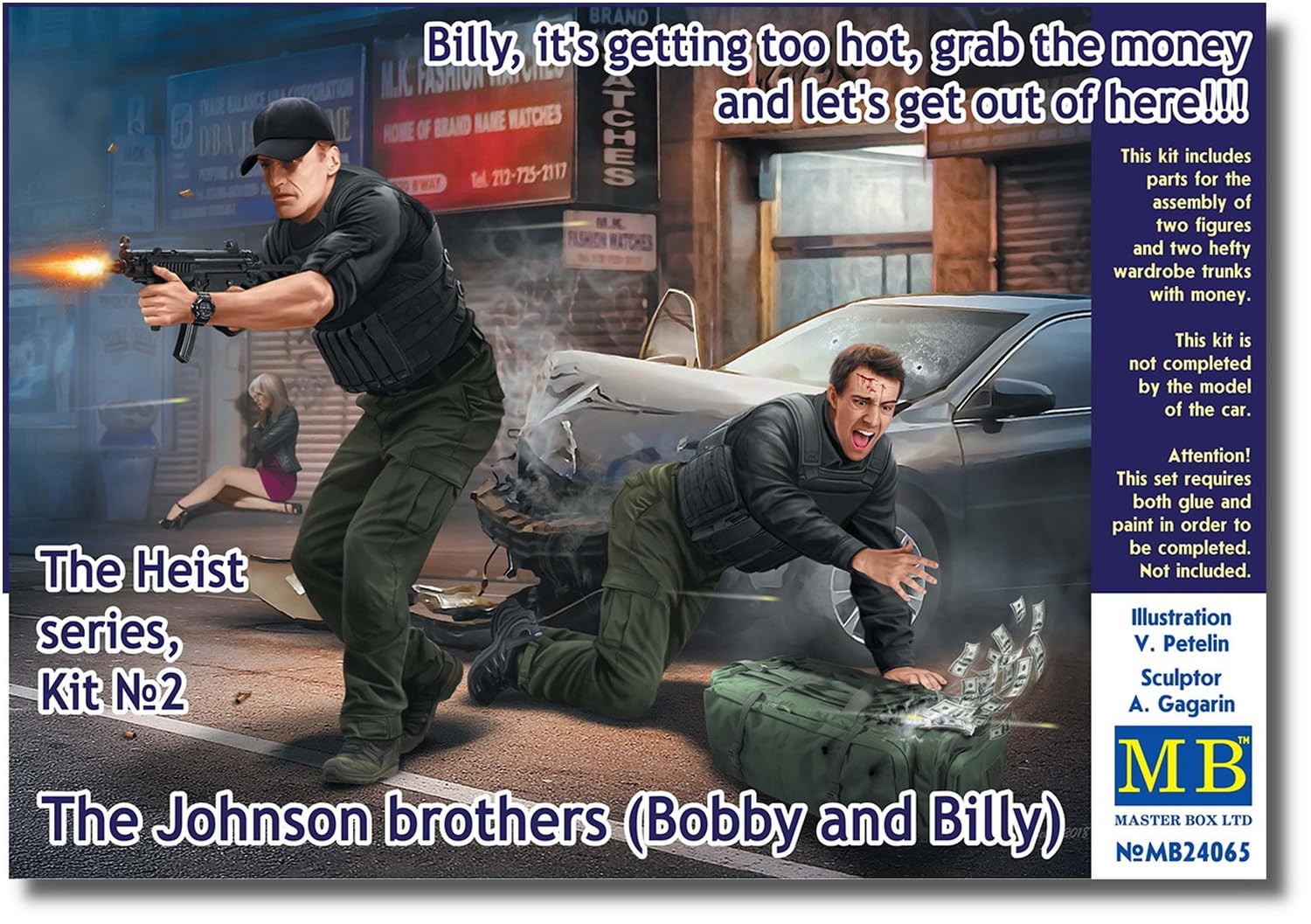 

Master Box Серия Подавление ограблений Вооруженный грабитель Братья Джонсон Пластиковая модель MB24065 1/24