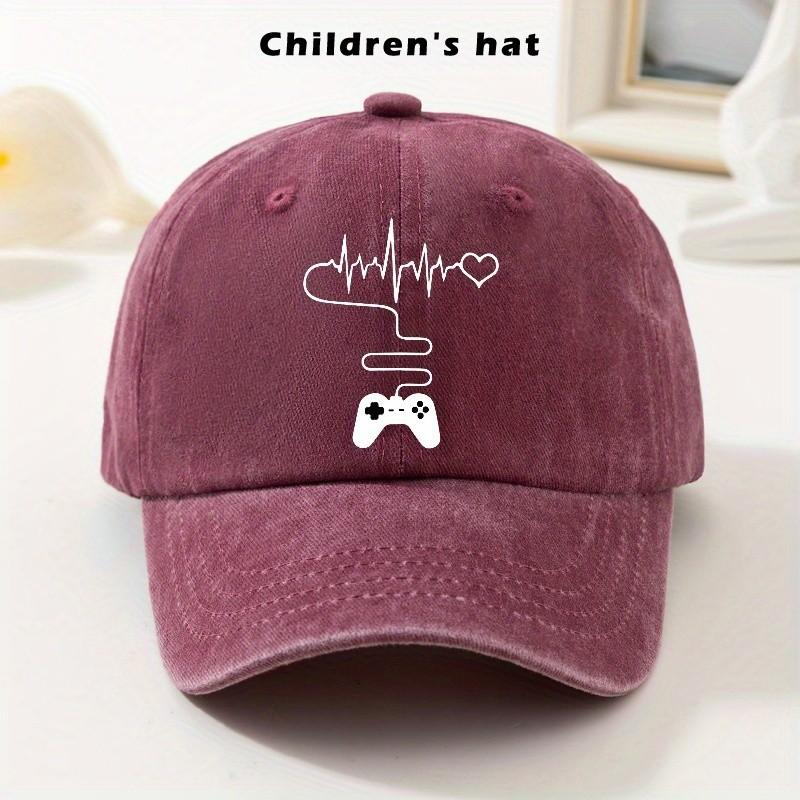 Gamer Heartbeat Baseball Cap Washed Cotton Curved Brim Adjustable Outdoor Casual Hat for Kids