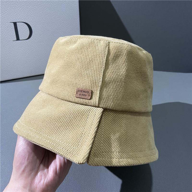 New Corduroy Bucket Hat Women's Autumn and Winter Straight Basin Hat Showing Small Face Split Bell Bucket Hat Tide