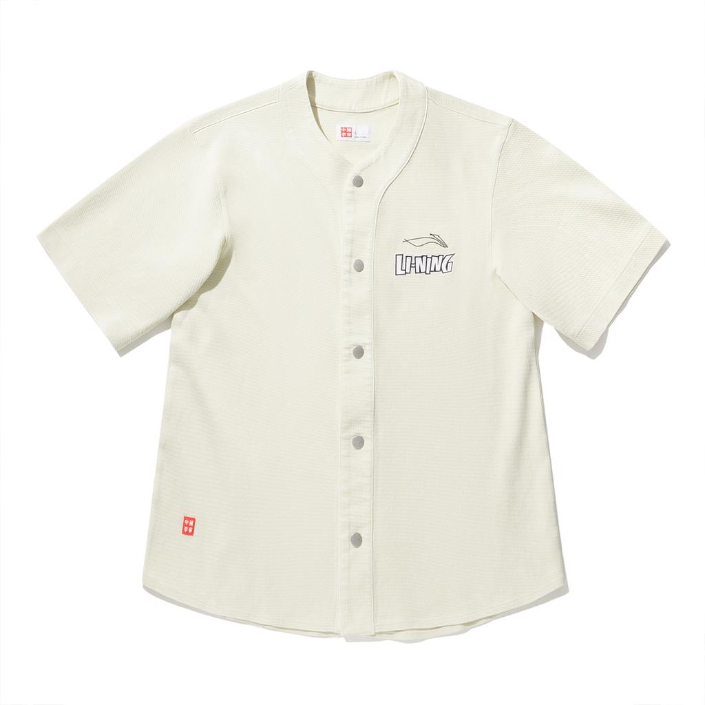 Li Ning Skateboard Series Letter Single Button Comfortable Breathable Short Sleeve T-Shirt Unisex Tops Cream-Yellow AFDUA59-2