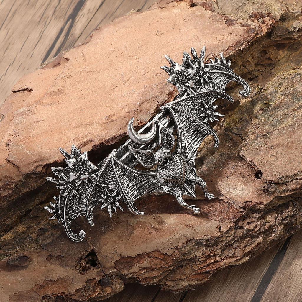 Viking Gothic Moonflower Bat Hair Clip - Norwegian Style Party Accessory