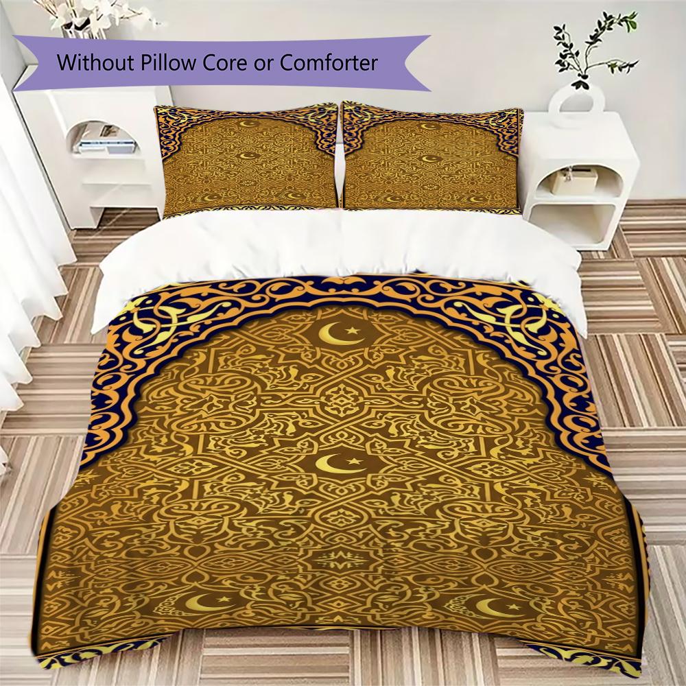 Muslim Pattern Bedding Uilt Set Uilt Cover Pillowcase Home Decoration Birthday Gift (1 * Duvet Cover + 2 * Pillowcase  Without Core)130