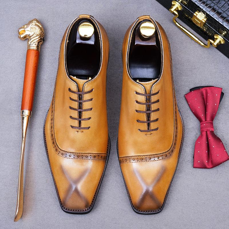 Fashion New Men's Handmade Genuine Leather Shoes Men's Shoes Italian Formal Shoes Oxford Laser Carved Business Party Shoes 37-46