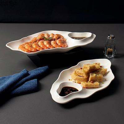 Weiße Keramik Speiseteller Knödelteller mit Soßenfach Teller für gekochte Garnelen Sushi-Teller Dim Sum Gericht Snackschalen Obstschalen