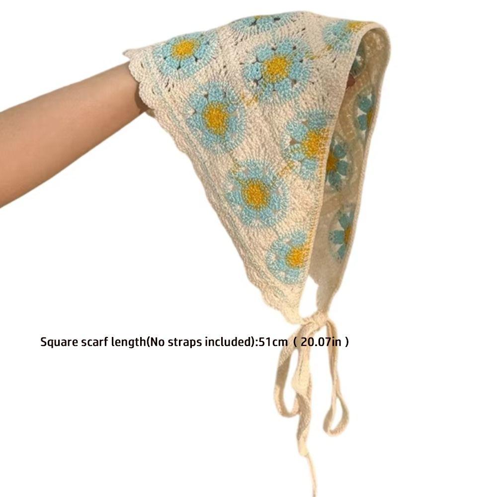 Flower Triangular HairScarf Knitted Small Square Scarf Ins Women's Headscarf  for Autumn