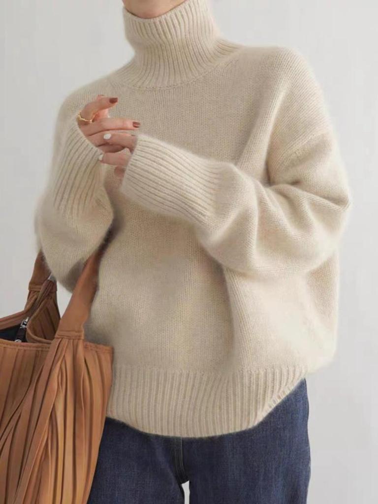 Women's Heavyweight Wool Turtleneck Sweater - Autumn/Winter Slimming Loose Knit Pullover