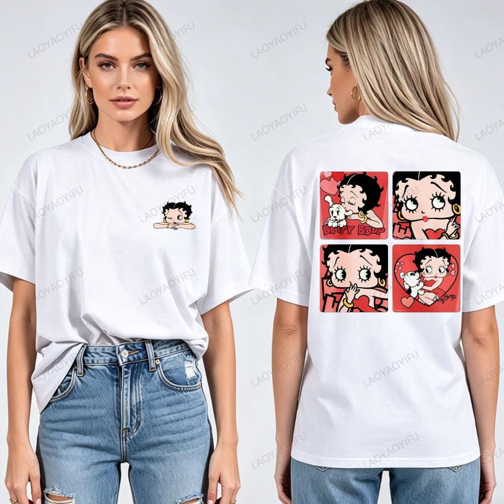 Classic Old School Betty Boop Graphic Tee Adults Soft Cotton Short Sleeve Bohemian Fashion Retro Animation Casual Streetwear