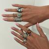 8Pcs/Set Carved Wide Band Stackable Rings Antique Silver Tone Carved Pattern Rings  Daily Match