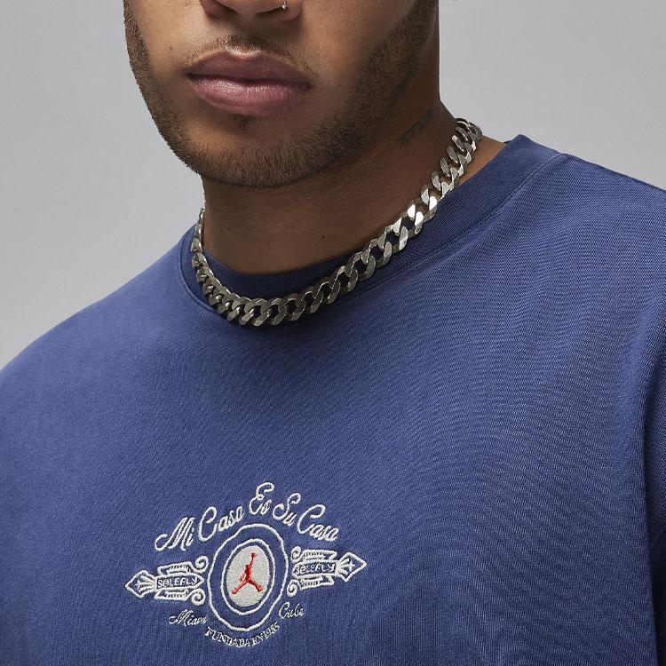 Jordan SoleFly Collaboration FW23 Embroidered Logo Crew Neck T-Shirt Men Tops Blue FQ3802-410