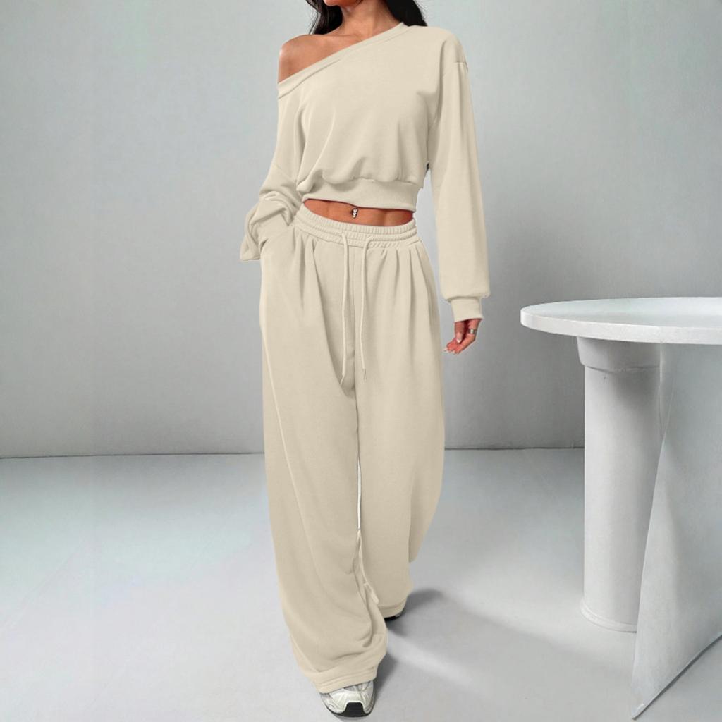 Modisches Damen Off-Shoulder Tailliertes Lässiges Sweatshirt-Set