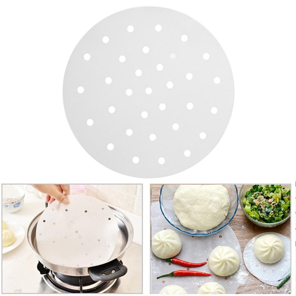 50 uds 4/6/8/10 pulgadas Cesta de Bambú Redonda Papel Antiadherente para Vaporera Cocina Cocinar Vaporera de Bambú Papel para Dim Sum Esterilla Bajo Vapor