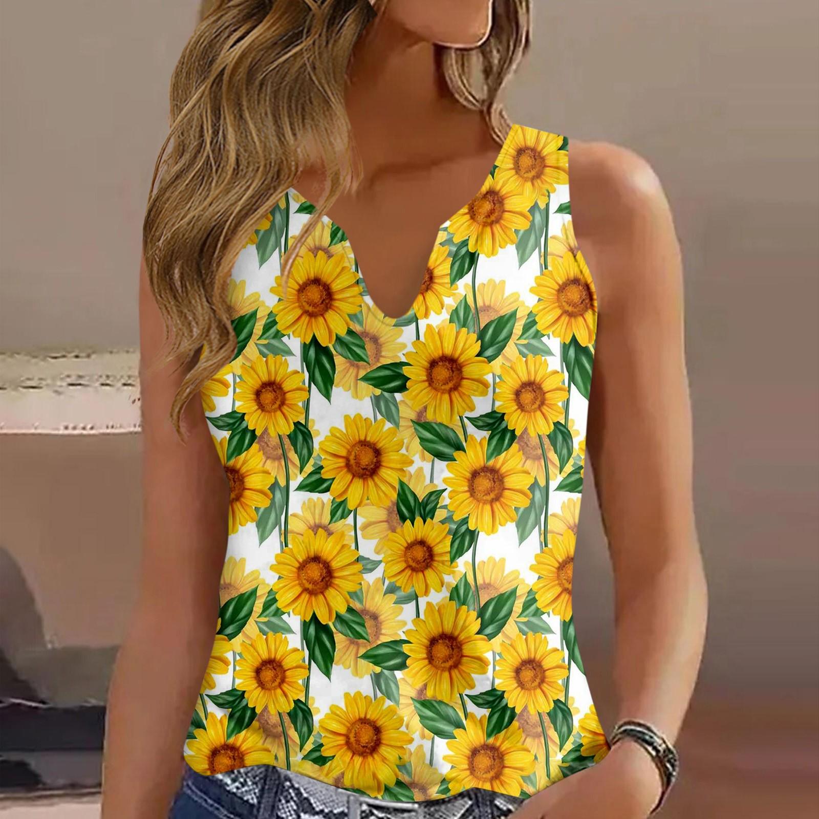 

Summer Tank Tops For Women V Neck Loose Fit Casual Fashion Flowy Sleeveless Vest T-shirt S жовтий