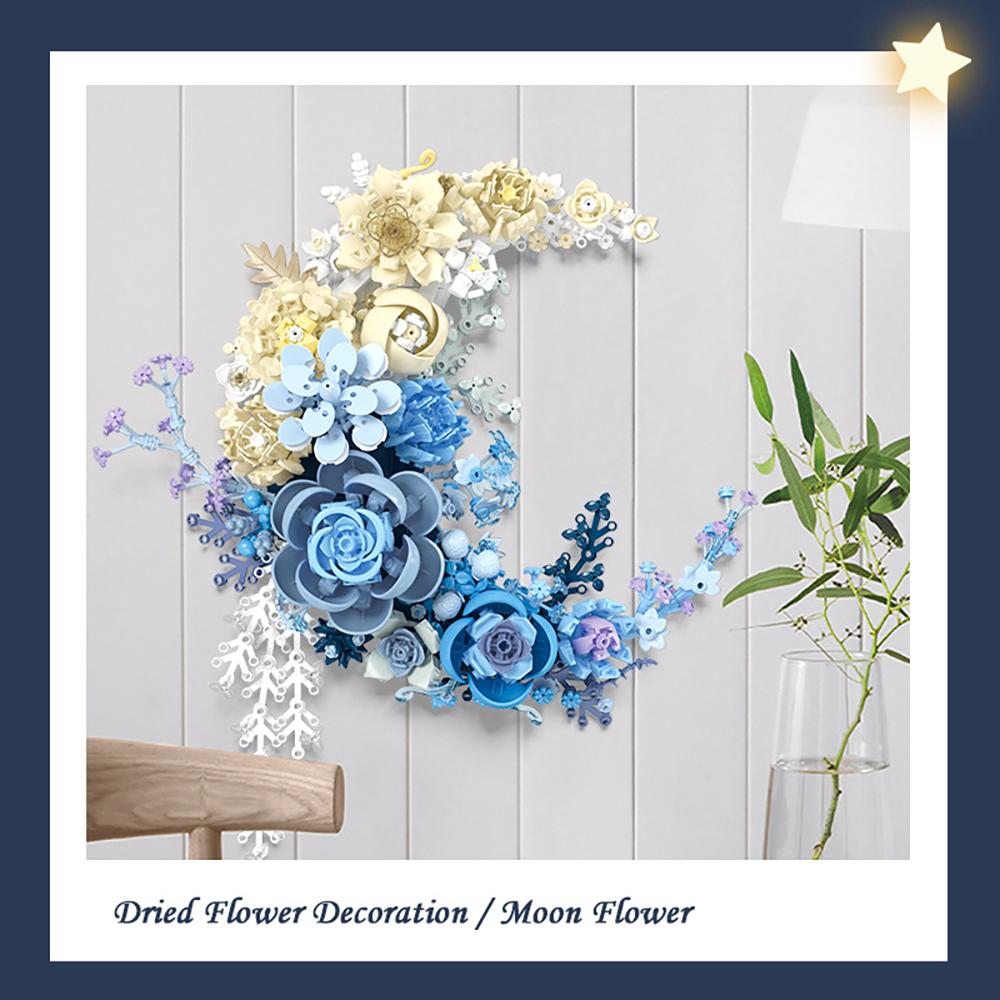 MOC Moon Flower Building Blocks Simulation Bouquet Wall Hanging Home Decoration Children's Educational Toy Valentine's Day Gift