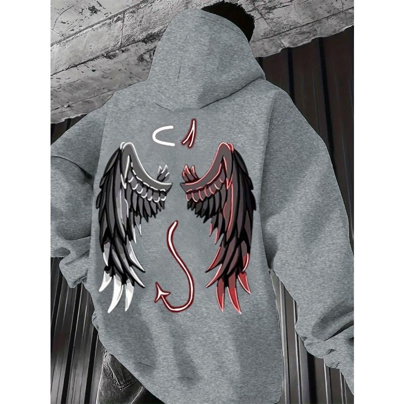 Herbst Herren Teufel Engel Aufdruck Weicher und Bequemer Hoodie Outdoor Straßenstil Kleidung