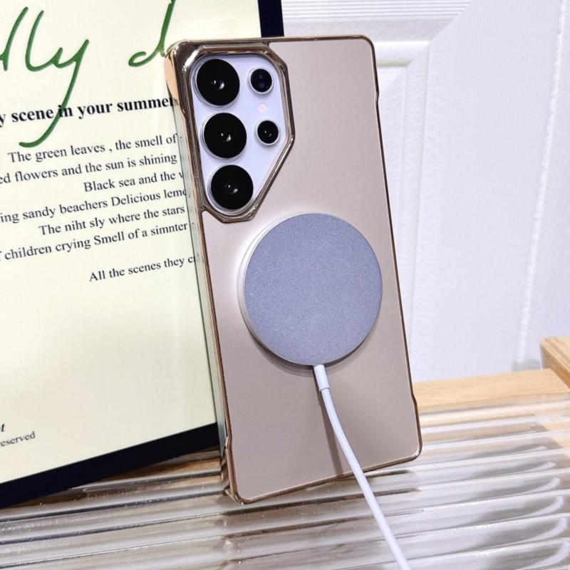Frameless AG Matte For Magsafe Case for Samsung Galaxy S25 S24 S23 Ultra Magnetic Wireless Charging Luxury Plating Armor Cover