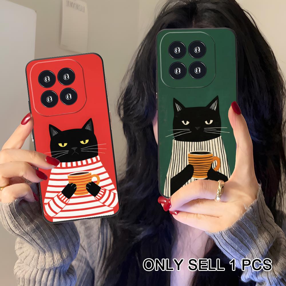Cute Coffee Cat Matte TPU Mobile Phone Case for Xiaomi 15 14 13 12 Mi 11 T Ultra Lite Pro S X 5G Colorful Printing Cover