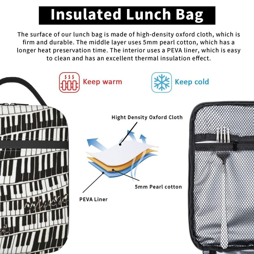 Abstract Piano Keys With Musical Notes Insulated Lunch Bag for Women Office Cooler Thermal Food Box Tote Lunch Boxes Container