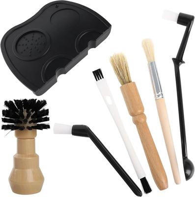 מברשת ניקוי מטחנת קפה, משטח נגד החלקה, דוחס קפה, מברשת ניקוי, ידית עץ, סל, כלי בריסטה ביתי, אביזרי ניקוי