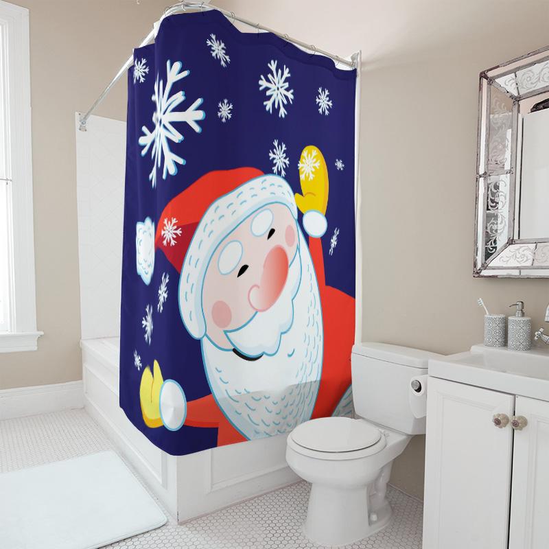 TU Winter Holiday Shower Curtain Festive Christmas Snowman Pattern Waterproof Fabric Bathroom Decor Set Holiday Home Decor Gift