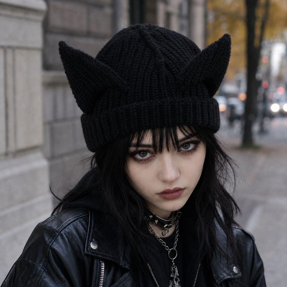 Stretchable Knit Cat Ear Beanie Yarn Striped Beanie Gifts Knitted Beanie Hat  Women and Men
