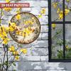 HUIHAY 8 Inch Round Metal Wall Art Red Cabin Snowy Landscape Christmas Winter Decor