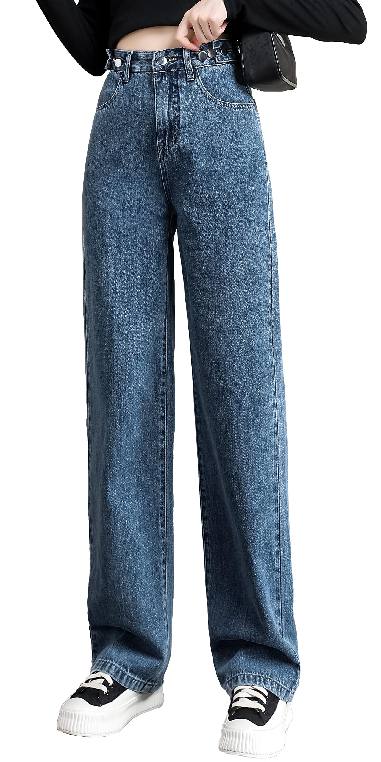 Wide Denim Cropped High Straight Relaxed Pants Women s Pants, Casual, Length, Waist, Jeans, Fit, Leg-Lengthening