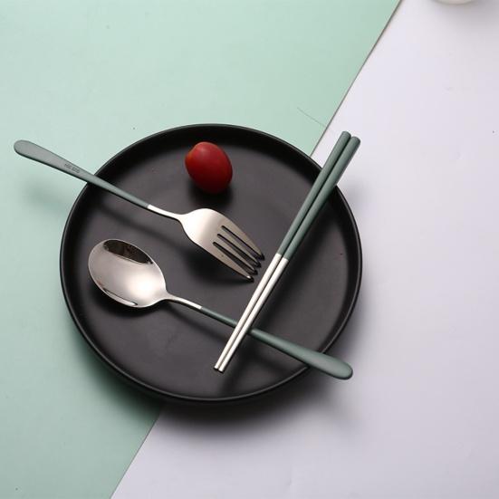 Tableware Set Rust-proof Smooth Surface Stainless Steel Spoon Fork Chopsticks Portable Cutlery Set with Box Kitchen Accessories