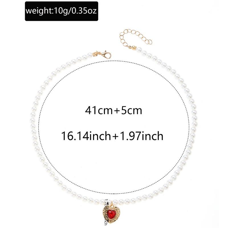 Barokowy łańcuszek z pereł, retro, lekki luksus, wysokiej klasy wisiorek, naszyjnik miłosny z imitacją rubinu