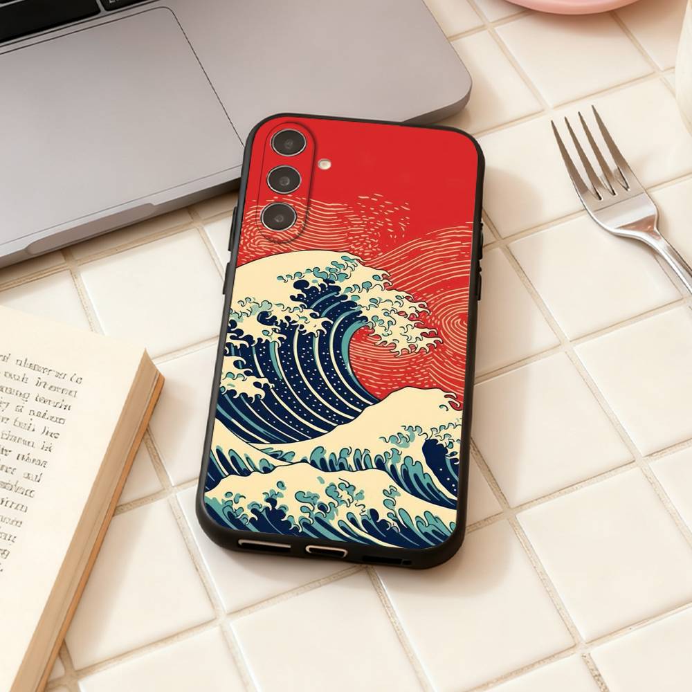 Japanese Ukiyo-e Ocean Waves phone Case For Samsung Galaxy A73,A72,A71,A70,A53,A52,A51,Others Soft Black Shell