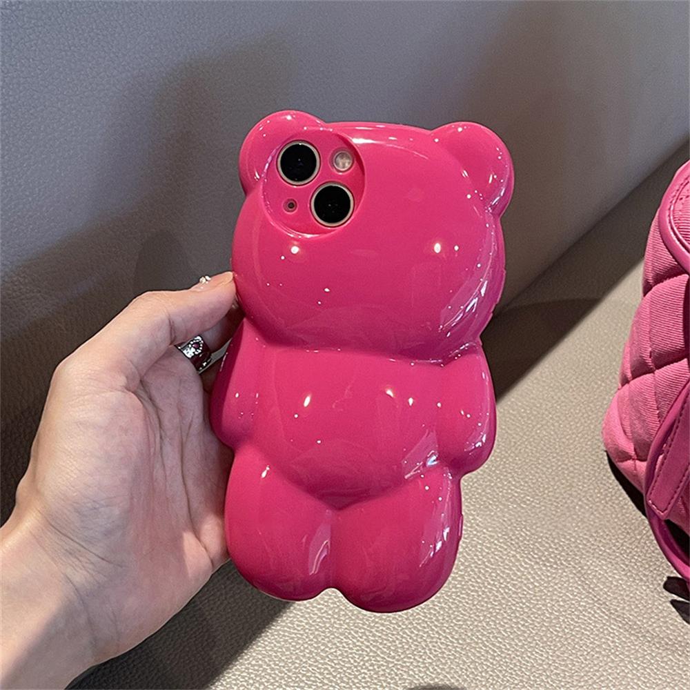 Ins Korean Cute 3d Cartoon Bear Pink Phone Case For Iphone 14 13 12 11 Pro Xs Max X Xr Lovely Animal Shockproof Soft Back Cover