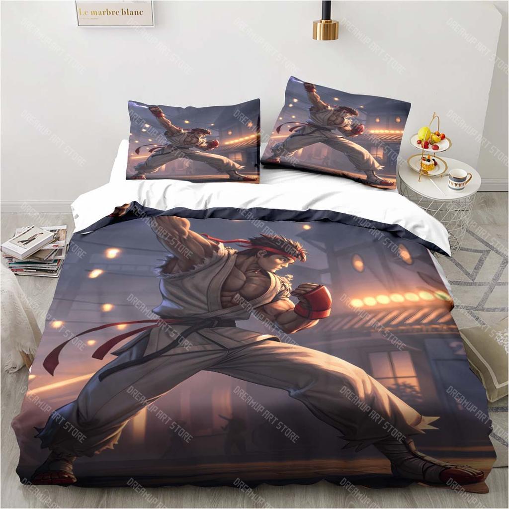 3D Street Fighter Retro Game Bedding Pillowcase Quilt Cover Single Piece Bedding Three-piece Set Single and Double Bedspread
