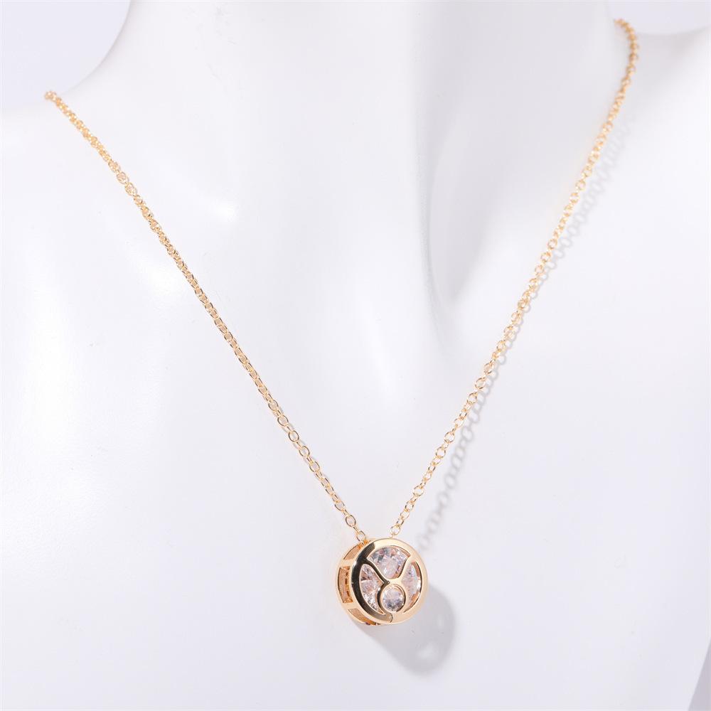 Twelve Zodiac Constellation Necklace - Double-sided Pendant Necklace with Zirconium Drop Pendant and Hollow Chain Around The Collarbone.