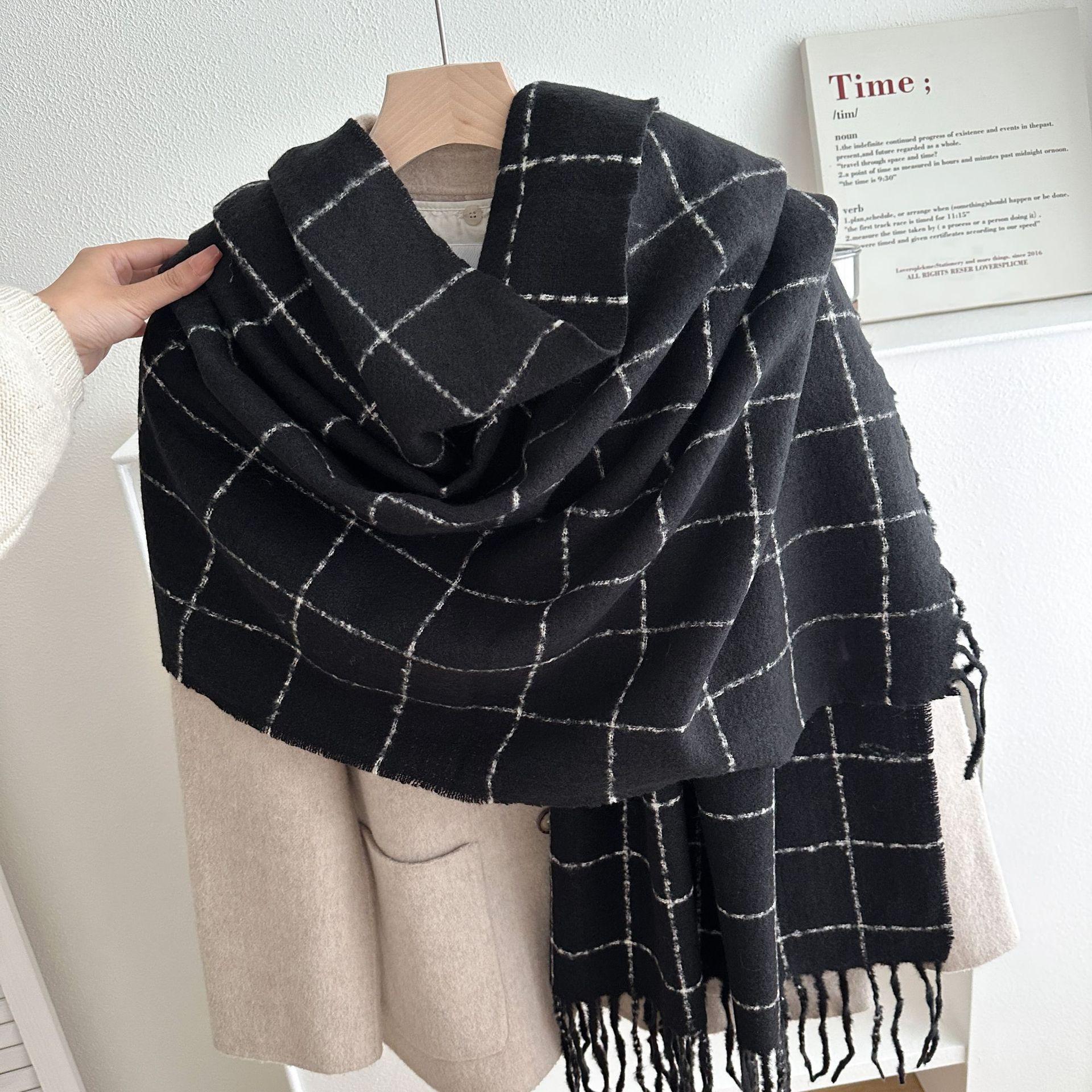 

Autumn and Winter Korean Style Plaid Tassel Scarf Women s High End Niche Shawl Thickened Warm Scarf 65-180CM