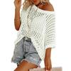 Women's Summer Knit Half Sleeve Sexy Cutout Hollow-out Pullover Beach Cover Up Top Sweater