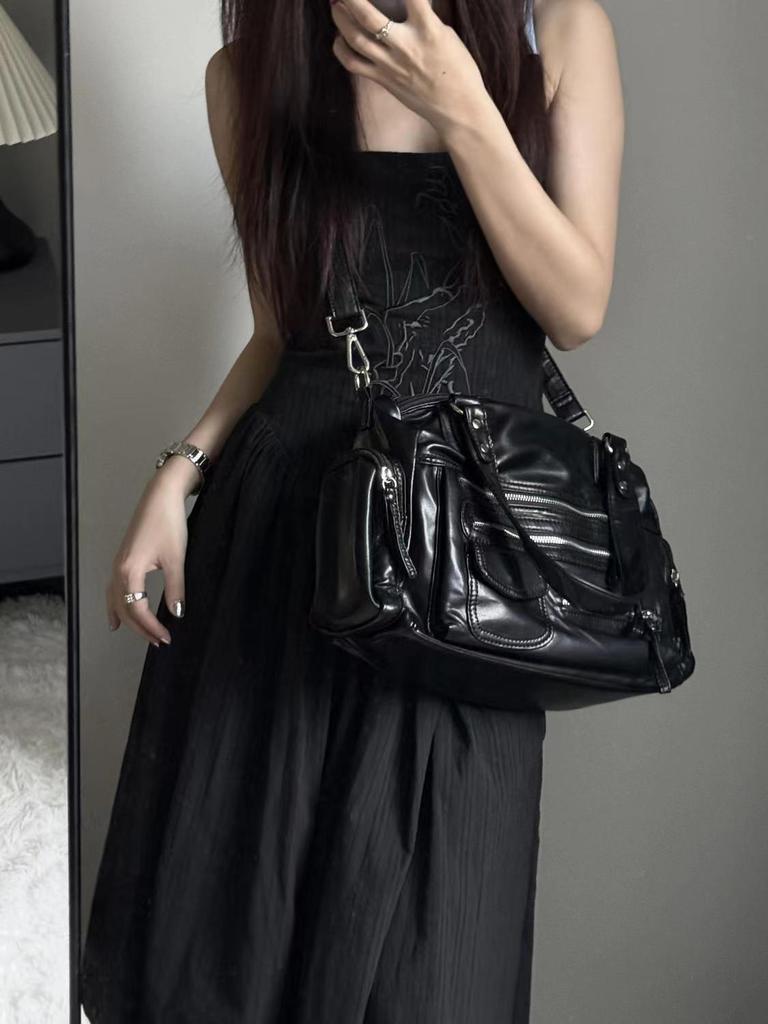 JIAERDI Vintage Black Shoulder Bags Purse Women High Street Pocket Chic Y2k Handbag Female Harajuku Casual Crossbody Bags 2025