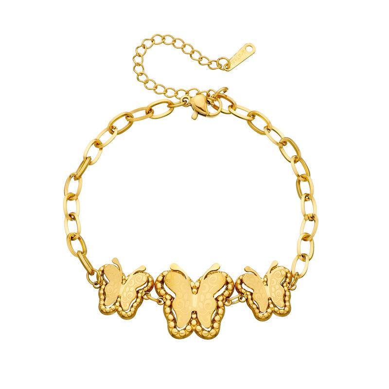 Gold Plated Butterfly Charm Bracelet, Dainty Paperclip Chain with Enamel Butterfly Pendants, Cute Fashion Jewelry for Women Gift