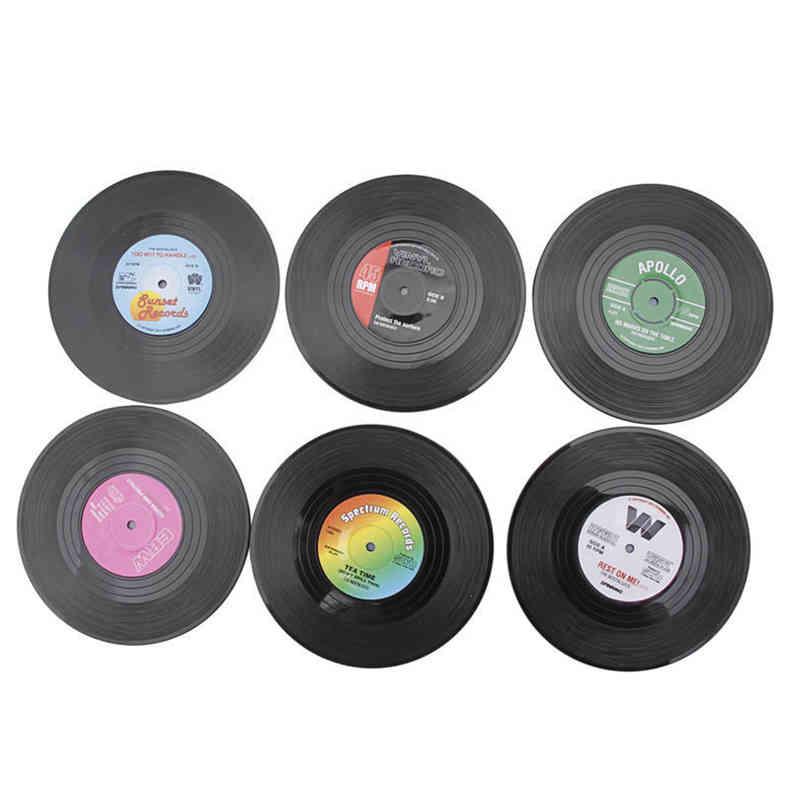 Fashion Vinyl Silicone Record Retro CD Type Drink Coasters Cup Mats 6pcs/ Set