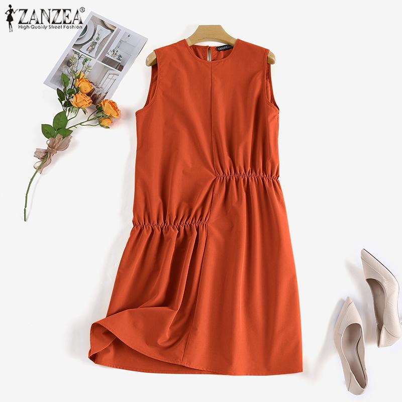 

ZANZEA Женское повседневное свободное летнее платье без рукавов с круглым вырезом