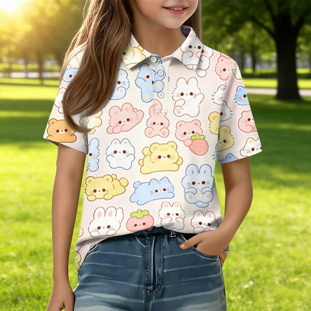 Kids Casual Short Sleeve Polo Shirt Animal Print Lightweight Comfortable Soft Fabric Summer Top for Boys Girls