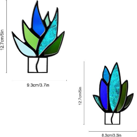 2 Combo, 3 Combo, Succulent Stained Glass Agave Glass Decorative (No Pots) for countertops, Indoor Decorations, Gifts for Plant Lovers (Colored Blue)