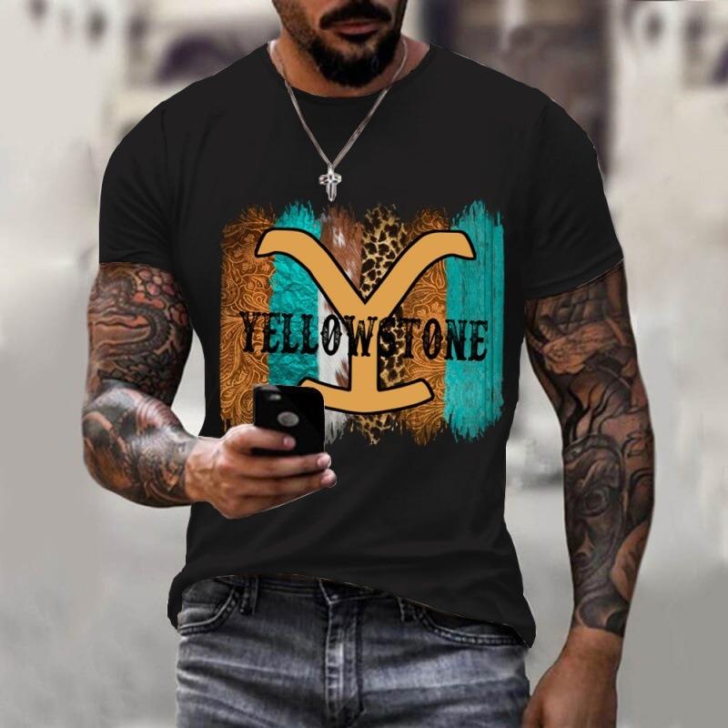 Vintage Herren T-Shirt Yellowstone 3D-Druck Harajuku Kurzarm T-Shirt Casual Streetwear Lockerer Pullover Tops Übergröße Kleidung