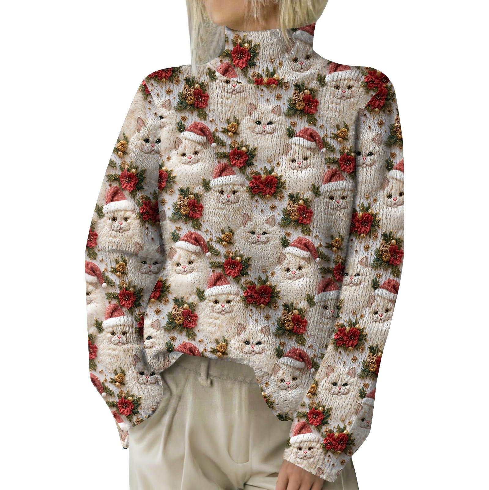 

Рождественские толстовки для женщин Вязаный свитер Милая рубашка Осенняя водолазка Пуловер Топы XL коричневый