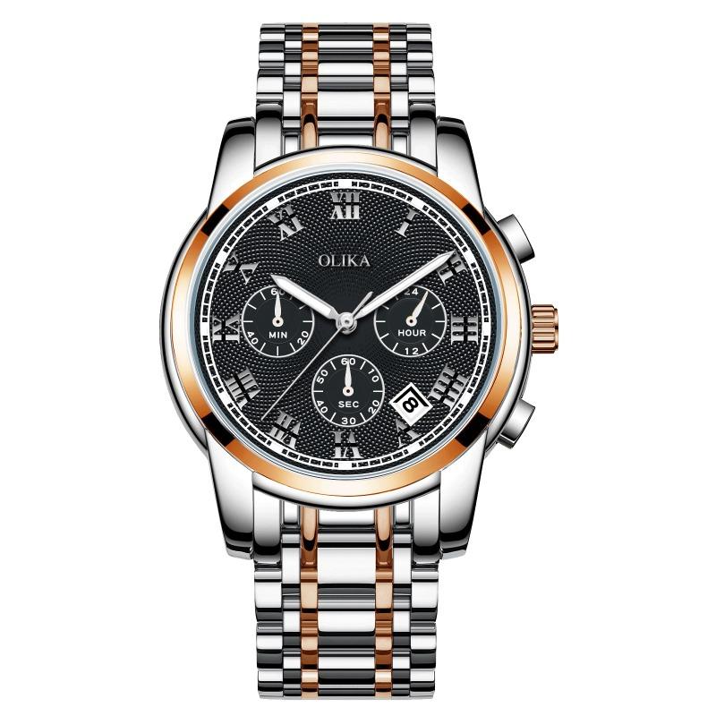 New Top Brand Fashion Men's Watch Fine Steel Band Casual Sports Luminous Waterproof Three-Eye Six-Pin Watch