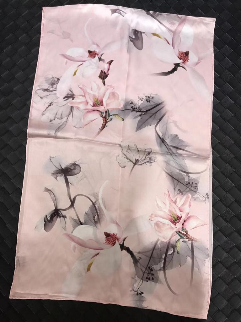 Chinese Style Ink Lotus Silk Scarf Shawl Women  New Design 100% Natural Silk Long Scarves Grey Pink Neck Scarves 175*53Cm