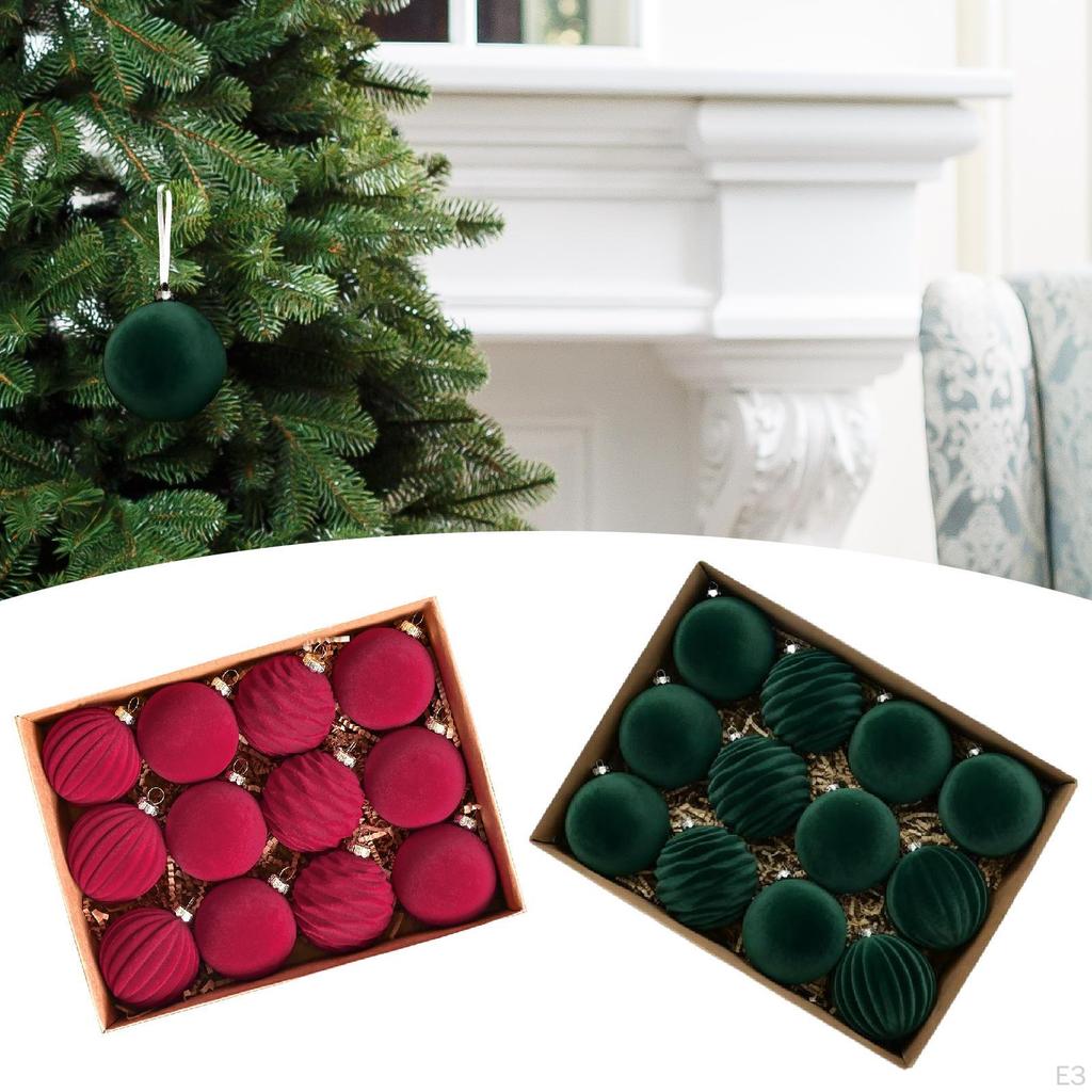 12Pcs Flocked Christmas Ball Ornaments 2.4inch Decorative Baubles for Anniversary