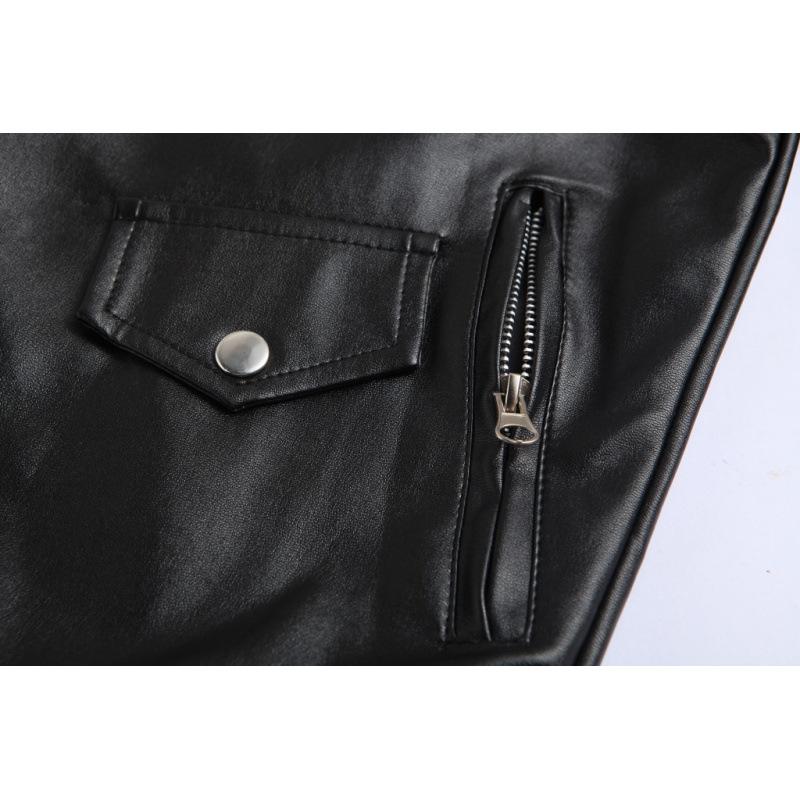 Men's Locomotive Slim Fit Casual Lapel Oblique Zipper Leather Jacket/YP
